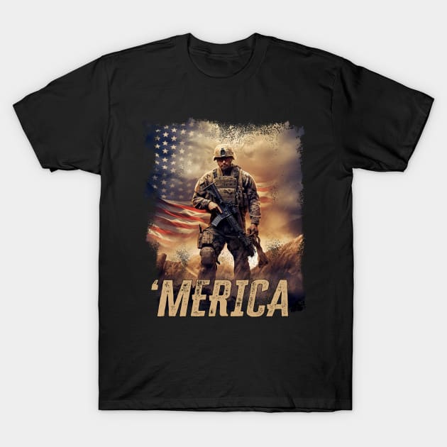 Merica Heroic Navy Seal Waving Flag USA Veteran T-Shirt by NOLIMIT-MERICA